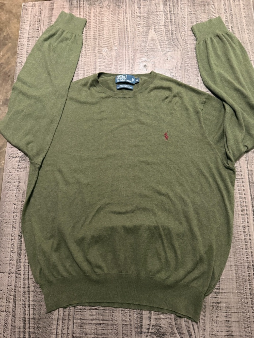 Polo by Ralph Lauren Olive Green Crewneck Sweater with Red Pony